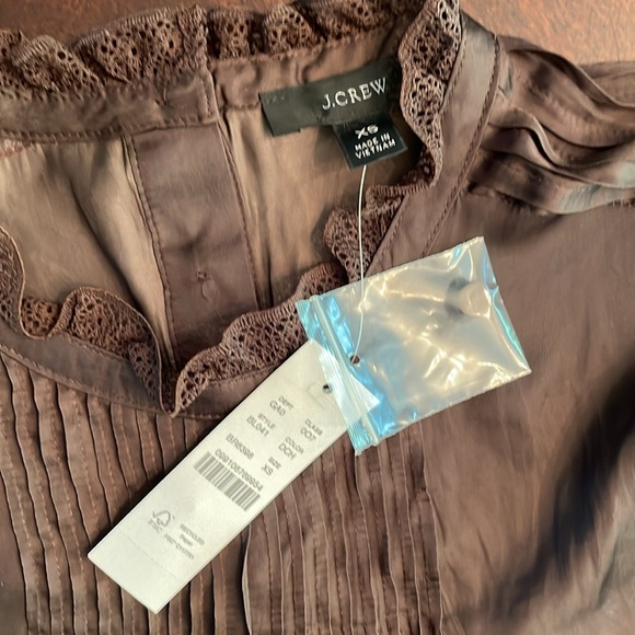 NWT J.Crew women’s ruffle neck drapery long sleeve top in dark brown size xs - Picture 7 of 11